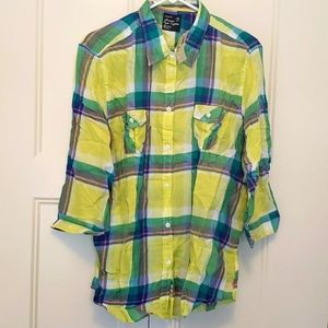 NWT AE Plaid Camp Shirt XXL yellow